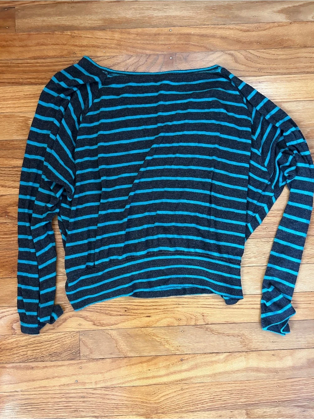 Striped Black and Teal Slouch Top